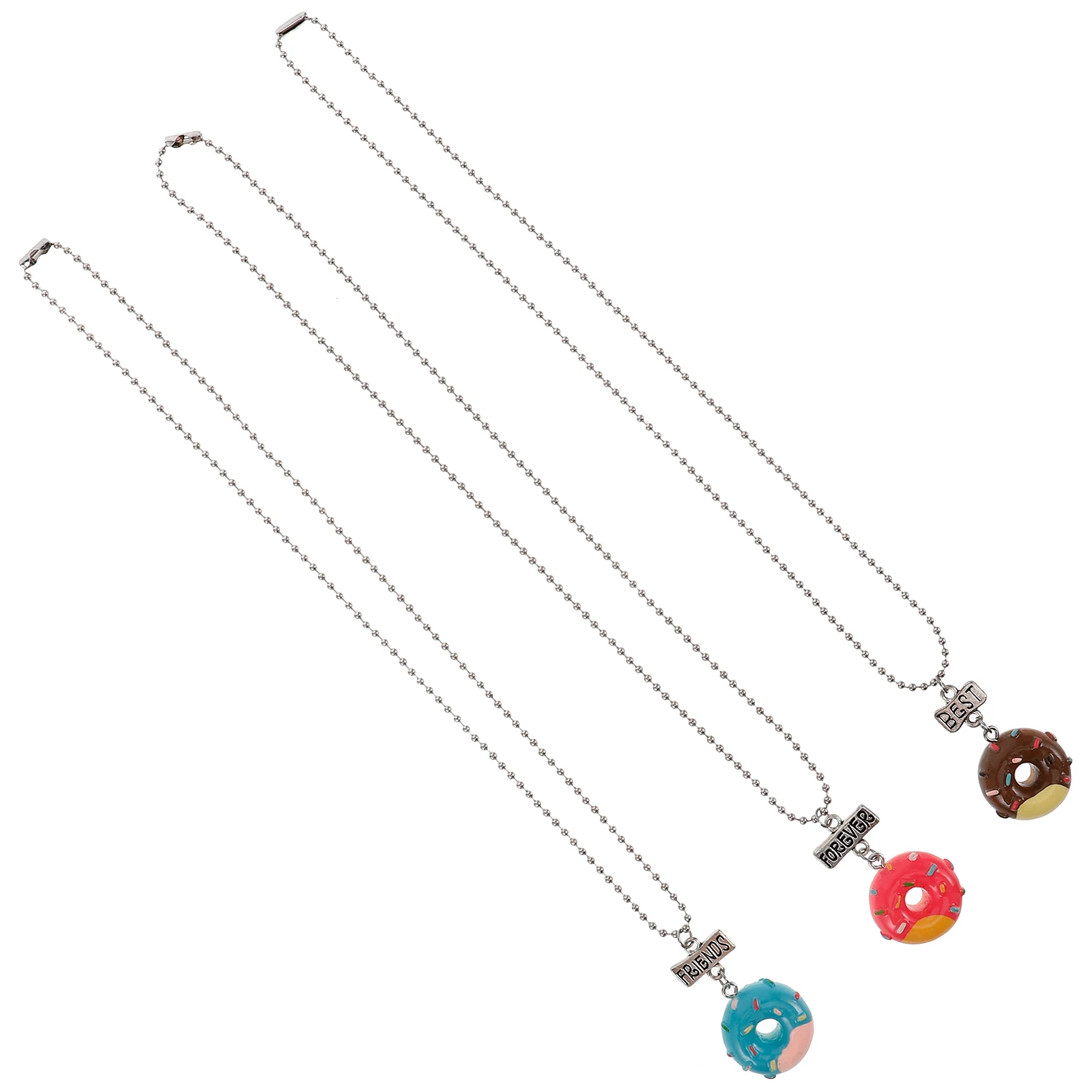 

3pcs Donut Necklace Lightweight Alloy Kids Girls Jewelry Gift Friendship Pendant Nickel Free Birthday Graduation Accessories