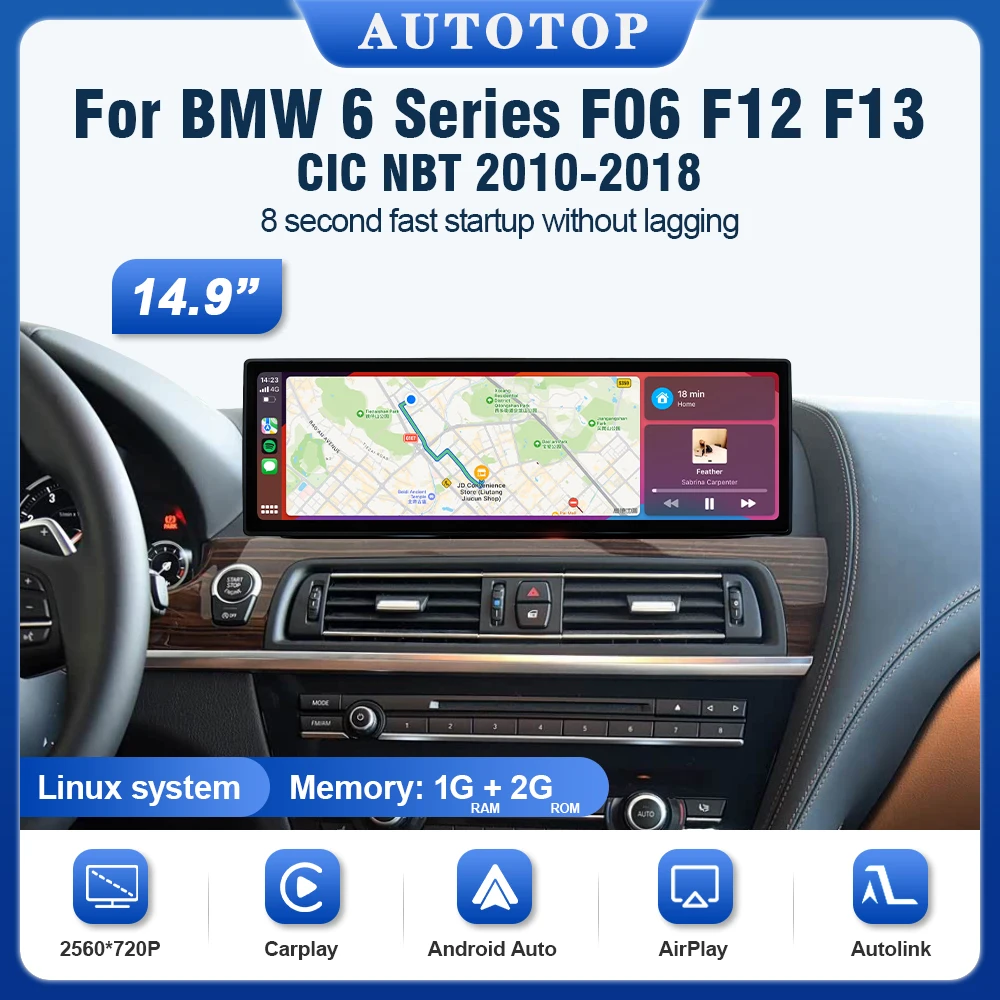 AUTOTOP 14.9 pollici 2560*720P Display Auto Radio Schermo per BMW 6 F06 F12 F13 M6 6GT Wireless Carplay Android Auto GPS Navi BT