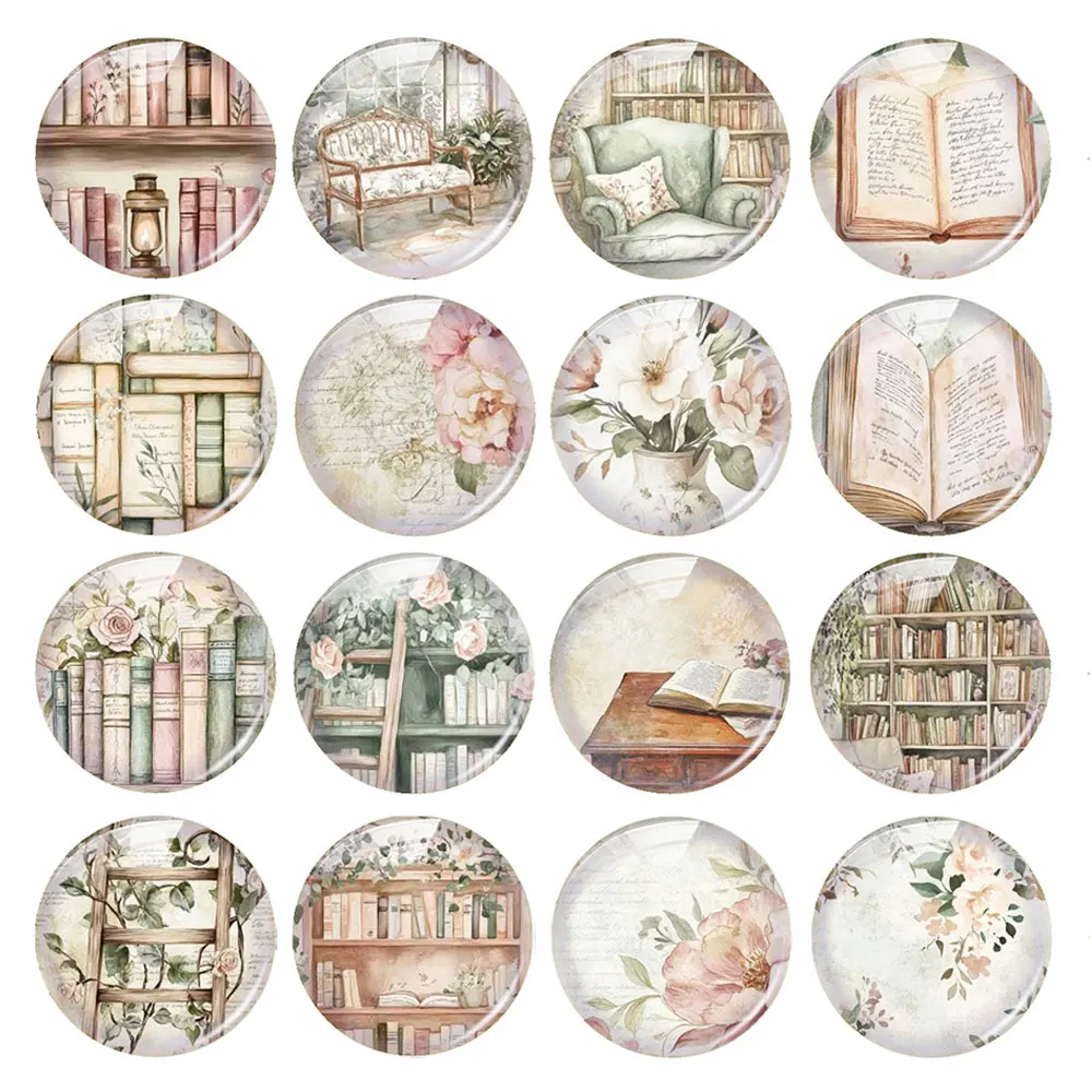 

Handmade Love To Read Books Bookshelf Flower Round Photo Glass Cabochon Flatback Demo Flat Back Cameo For Diy Jewelry Making