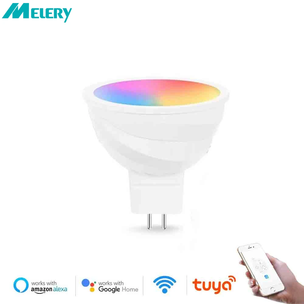 

Умная Светодиодная лампа Melery MR16 с Wi-Fi, регулируемая яркость, 12 В переменного/постоянного тока, GU5.3, рефлекторный прожектор 50 Вт, эквивалент RGB, белый, с дистанционным управлением, Alexa Google Home