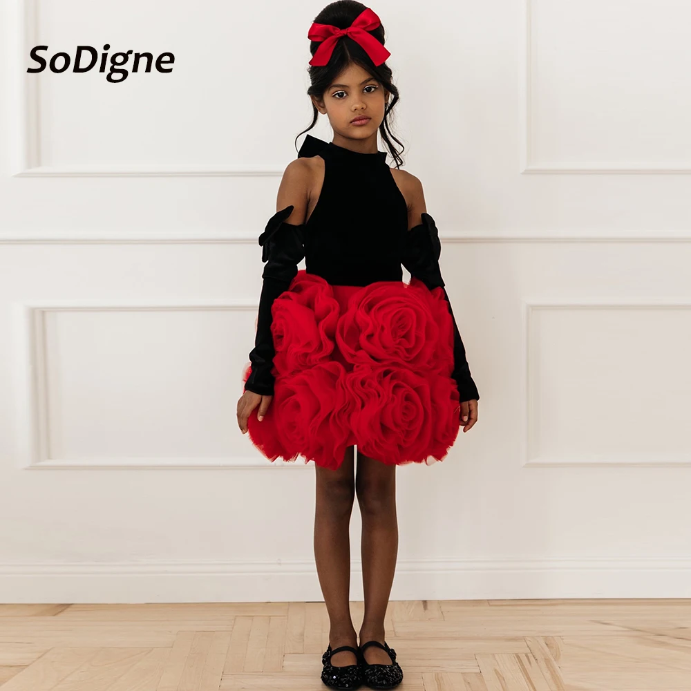 

SoDigne A-line Velvet/Tulle Short Flower Girl Dress Sleeveless 2026 Flower Princess Girls Skirt Party Dress Kid Gown Customized