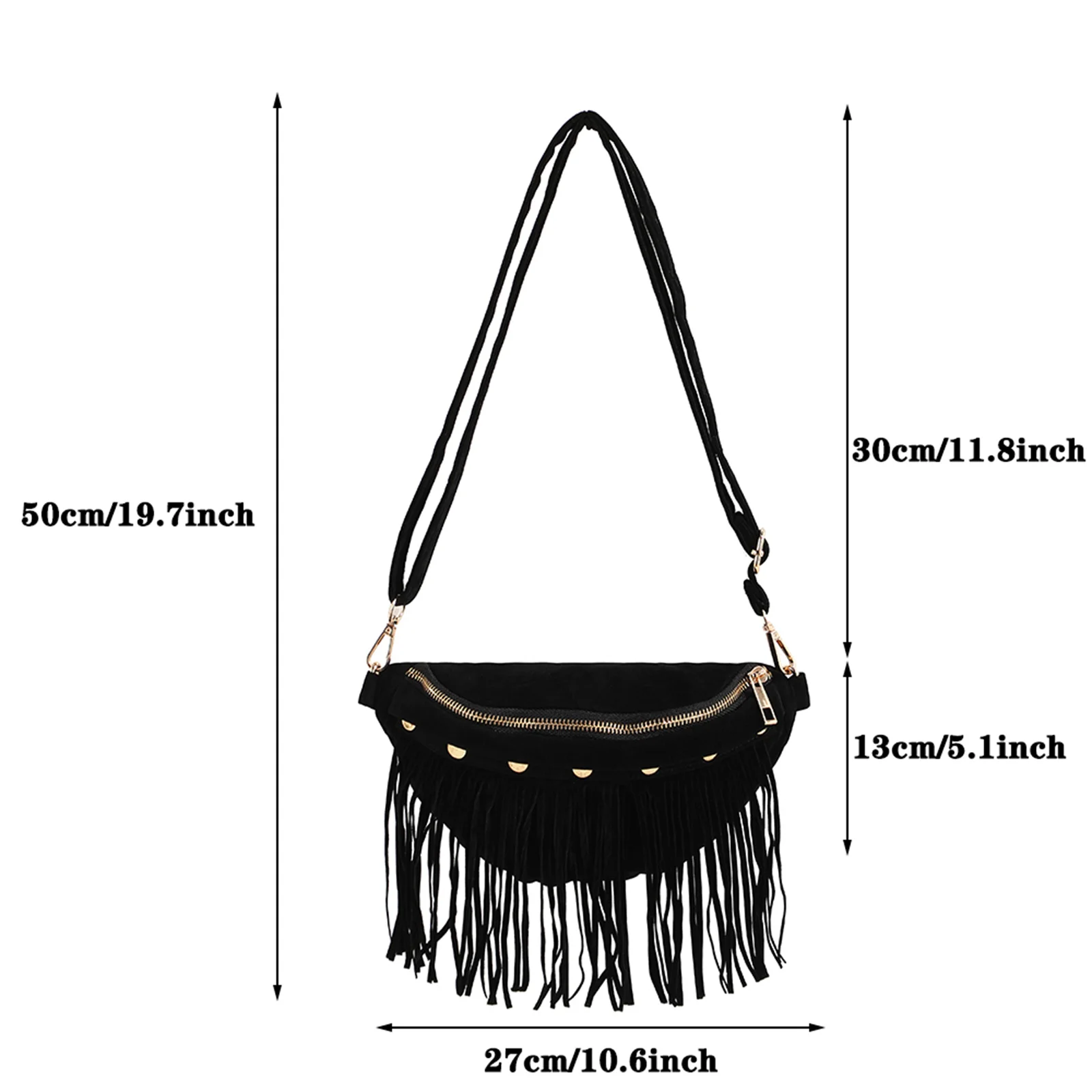 Detachable Tassels Chest Bags For Women Faux Suede Crossbody Bag Fringe Waist Bag For Outdoors Hiking Traveling