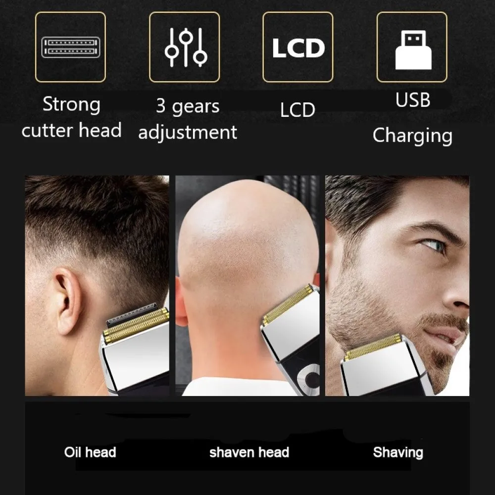 Kemei Professional Hair Clipper เครา Trimmer สำหรับปรับความเร็ว LED ดิจิตอลแกะสลัก Clippers Grooming ไฟฟ้ามีดโกน