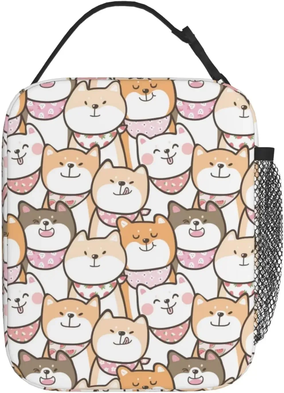 Lancheira Cute Dogs com bolso lateral, Lancheira portátil para mulheres e homens, Sacola isolada, Sacos refrigeradores reutilizáveis para piquenique