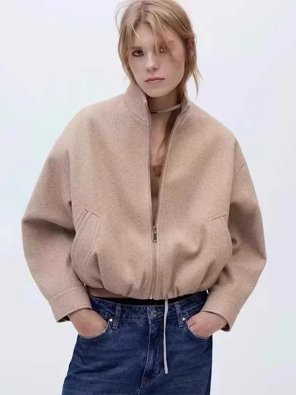 

Fall Winter 2025 Women's Versatile Soft Pilot Jaet ort Outerwear Stand Collar Quali Faionable 30026