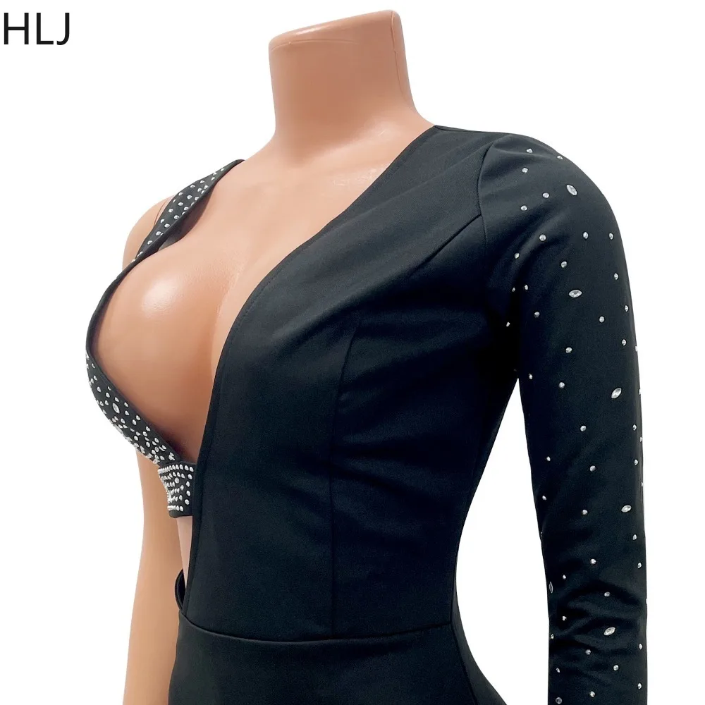 HLJ Fashion Rhinestone na jedno ramię Bodycon imprezowe sukienki seksowne dekolt z dekoltem dekolt Mini damska luksusowa diamentowa nieregularna