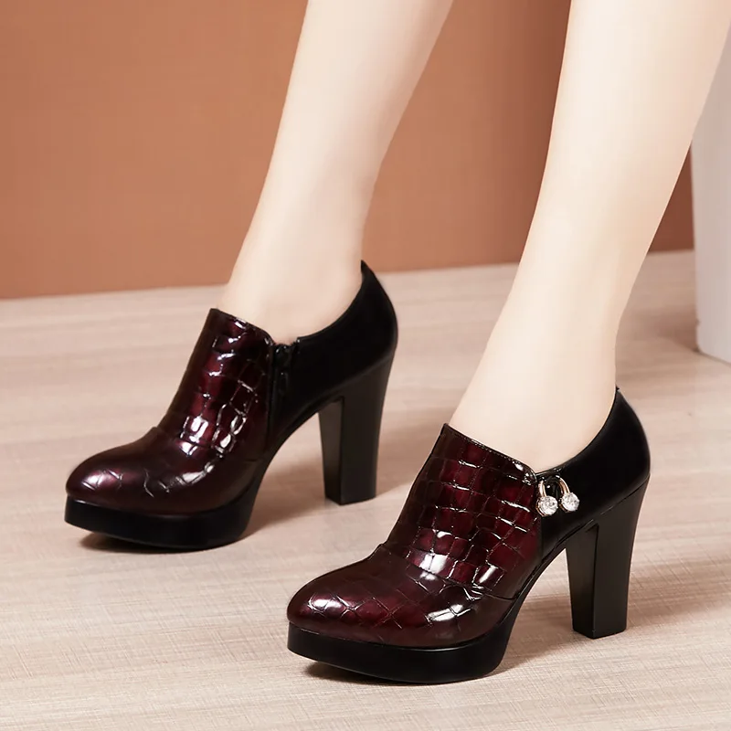 2023 New Deep Mouth Women Platform Pumps Patent Leather Women Shoes High Heels Shoes Ladies Office Shoes Boots Plus Size 32-43