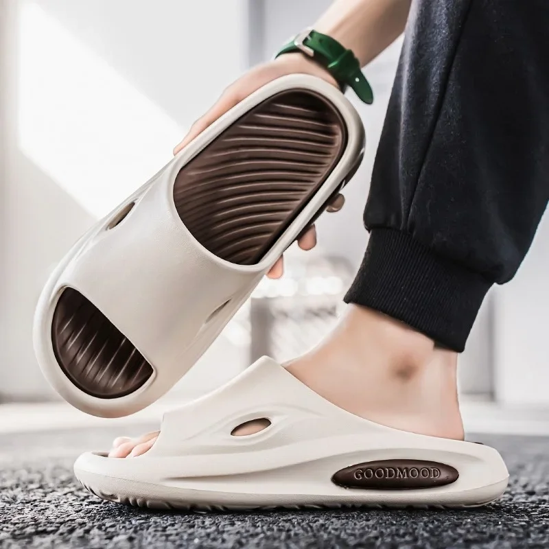 Summer Men's Slippers Home Beach Color Block Lightweight Casual Large-sized Personalized Anti-slip Silent Soft-soled Sandals