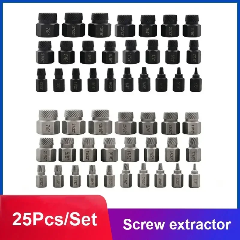 

25Pcs/Set Screw Extractor Hexagon Screw Bolt Nut Extractor Set Rusted Screw Remover Tool Broken Stud Removal Kit For Automobile