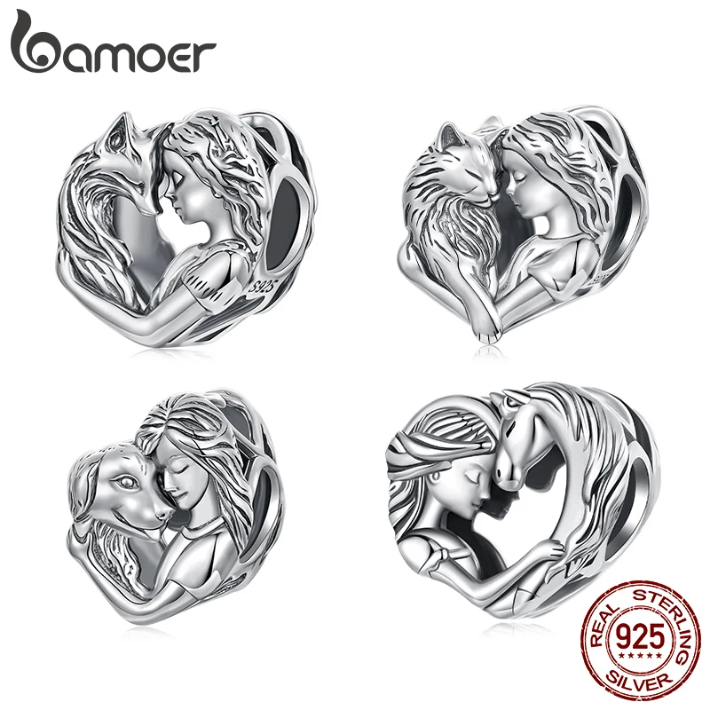 

Bamoer, шарм-сердце из стерлингового серебра 925 пробы с кошкой, бусина-животное для девочек, подходит для браслетов и ожерелий, для женщин, подарки для любителей животных
