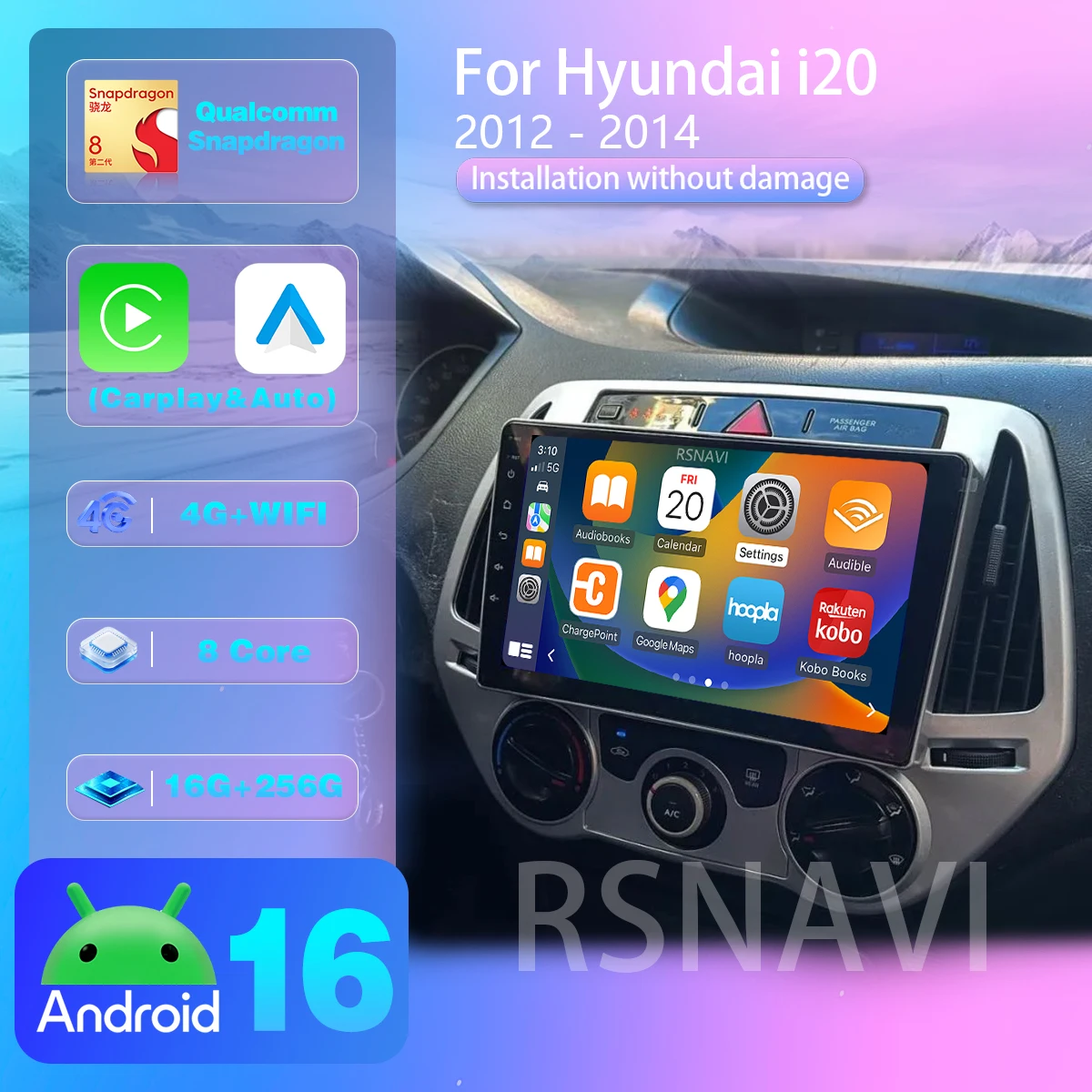 Android 16 Carplay Auto Autoradio Multimedia-Player für Hyundai I20 2010 2012 2013 2014 DSP Autoradio GPS Stereo Snapdragon