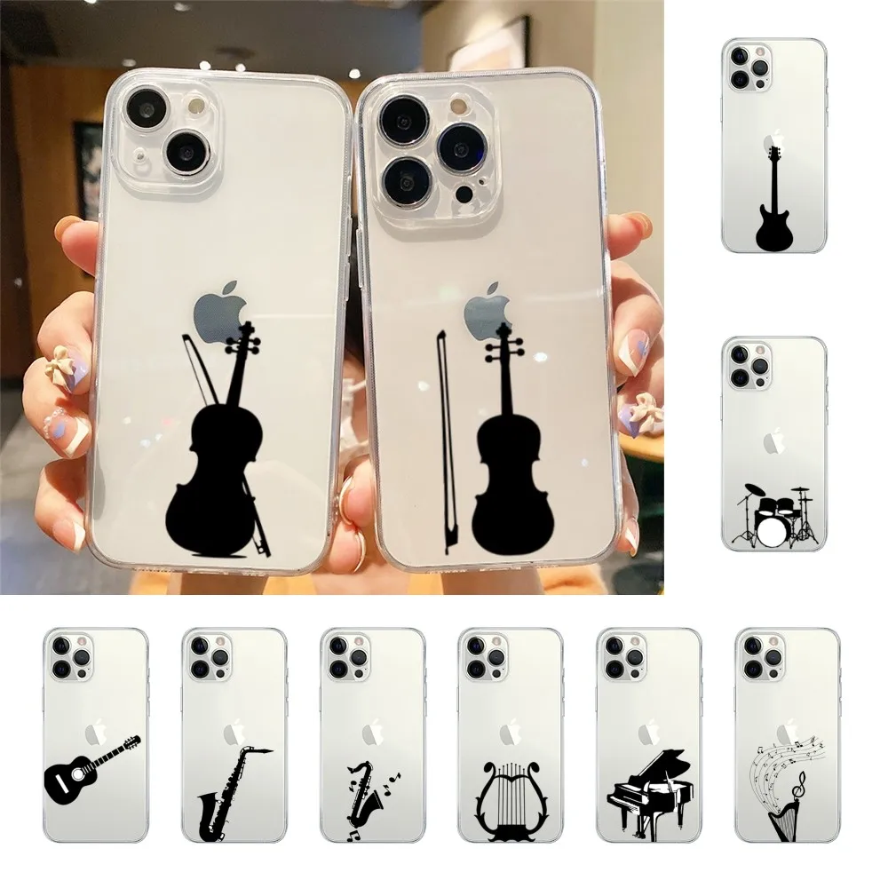 Musical Instruments Silhouettes Phone Case For Iphone 15 11 13 14 Pro Max 7 8 Plus X Xr Xs Max Se2020 12mini Transparent Cover