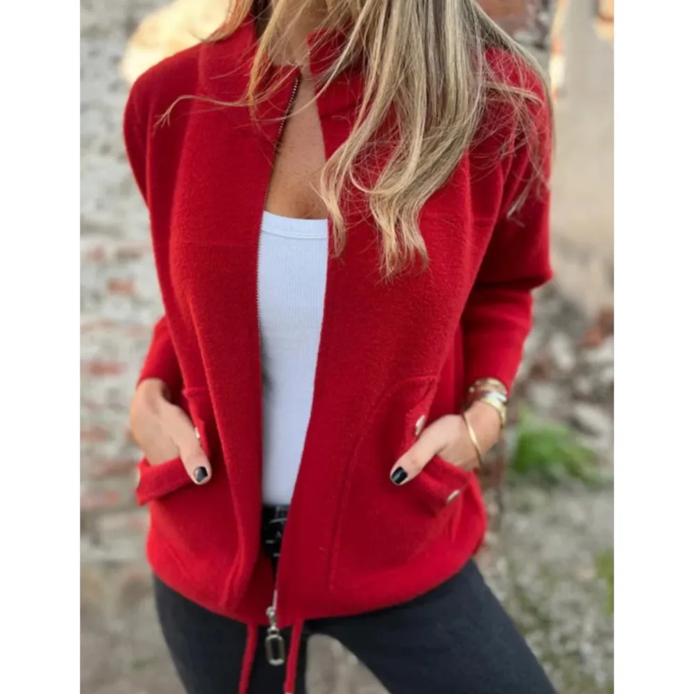 Veste en laine pour femmes, Cardigan décontracté à fermeture éclair, nouvelle mode, col montant, poche d'attache, ample, polyvalent, manteau en laine, 2025