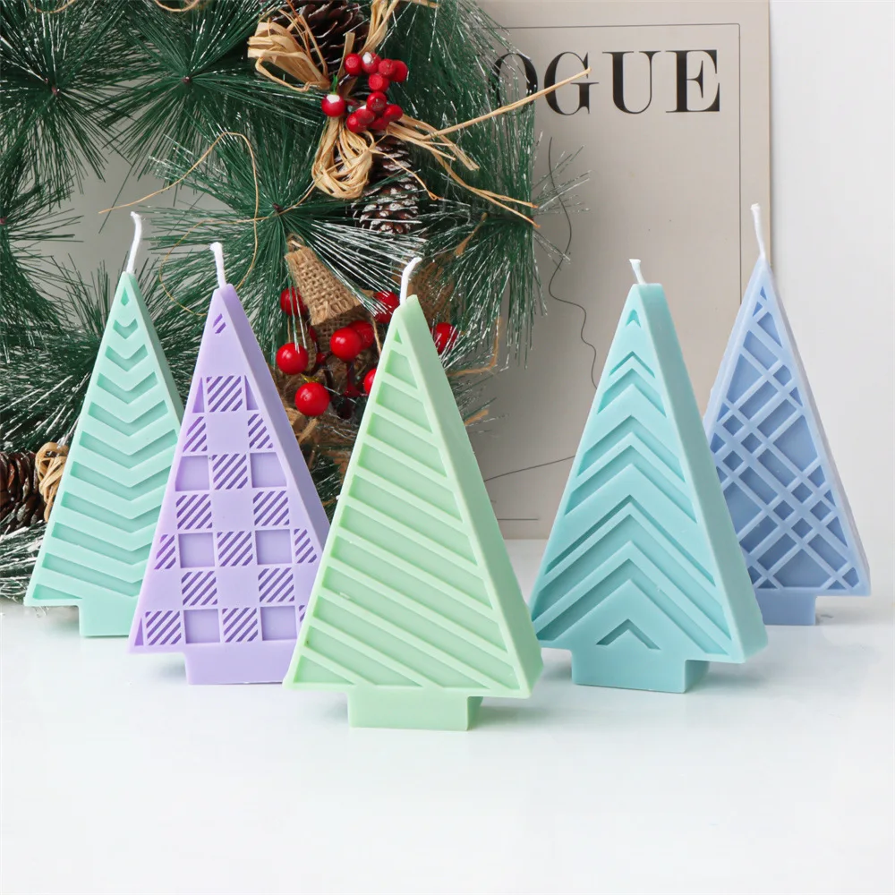 Large Flat Grid Christmas Tree Candle Silicone Mold Creative Striped Soap Molds Handmade Cake Candy Baking DIY festival Decor