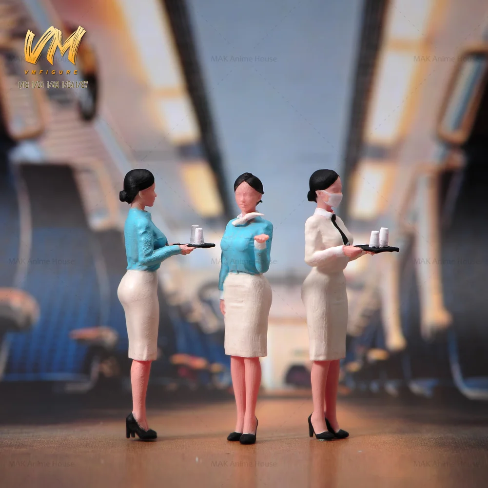 Figuras en miniatura 1/87 1/64 1/43 1/24 1/18, azafata coreana, servicio elegante, modelo femenino de agua, accesorios de escena creativos, juguete