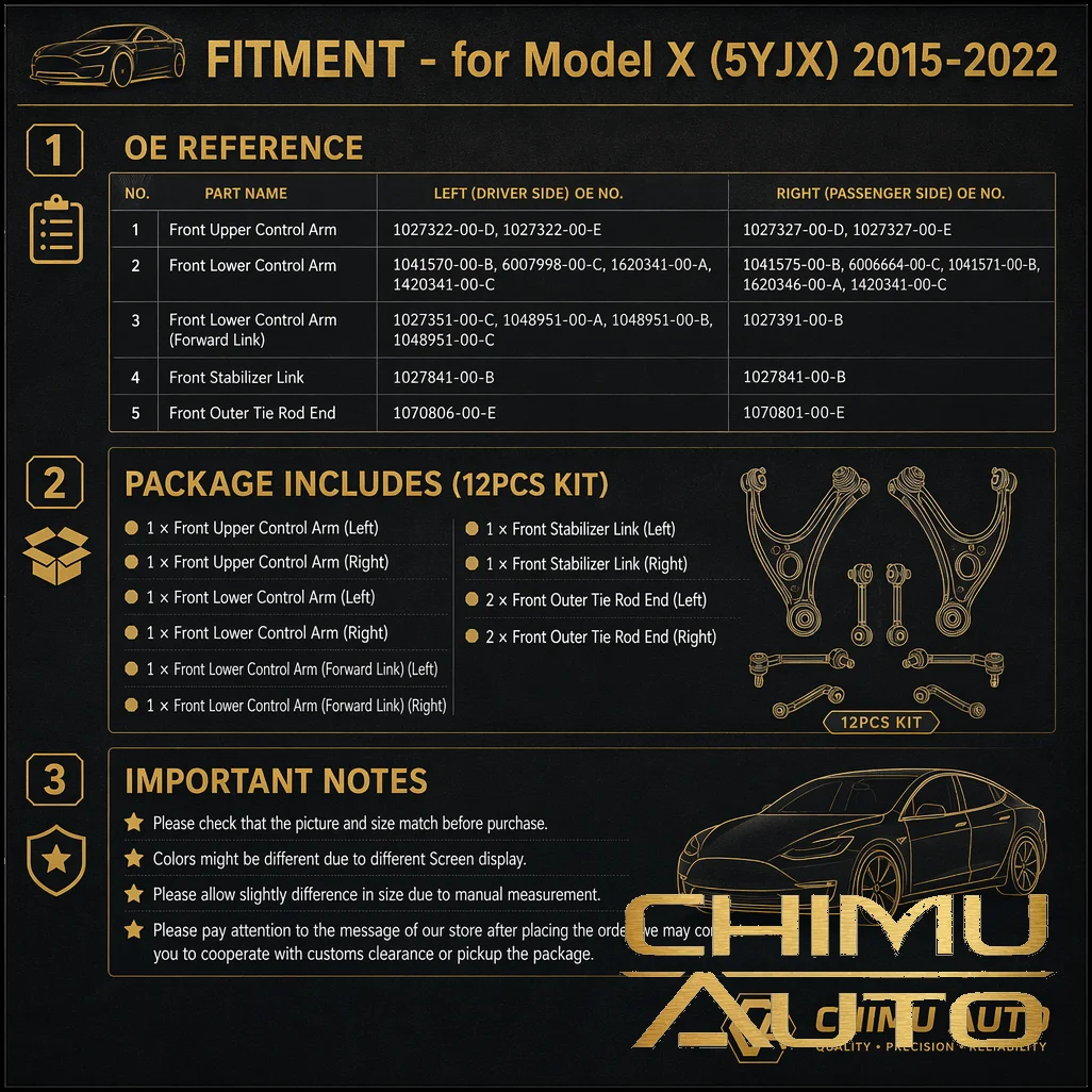 【CHIMU AUTO】 12pcs Front Lower Control Arm Ball Joint Link Tie Rod End Kit for Tesla Model X 2015-2022 Reinforced
