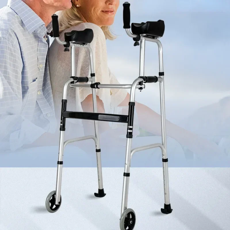 Elderly Walkers With Wheel Walking Aids Walking Inconvenience Walker Hemiplegia Rehabilitation Folding Body Elbow Support Type