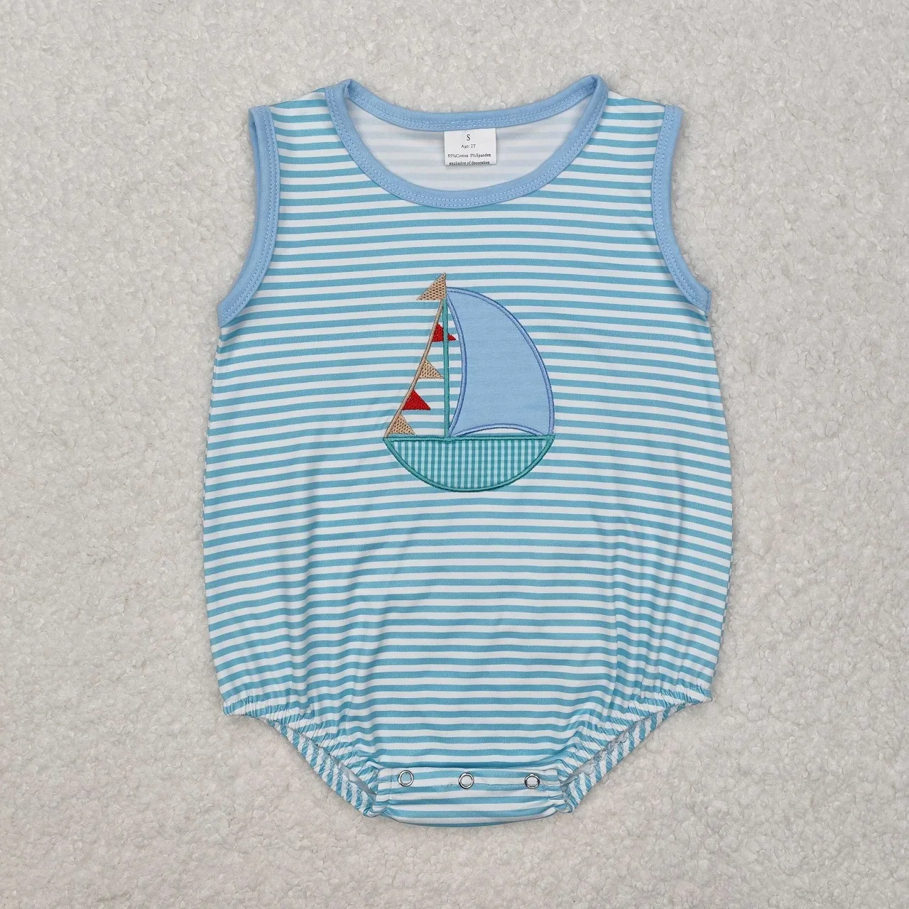 Wholesale Newborn Toddler Stripes Embroidery Boat Bubble Romper Kids Children Infant Jumpsuit Baby Boy Sleeveless Clothing