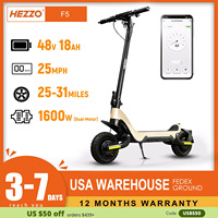 HEZZO Electric Scooter 18Ah 48V 1600W Powerful Dual Motors City Off Road F5 Escooter Oil Brake 28Mph 37 Miles Range US Warehouse