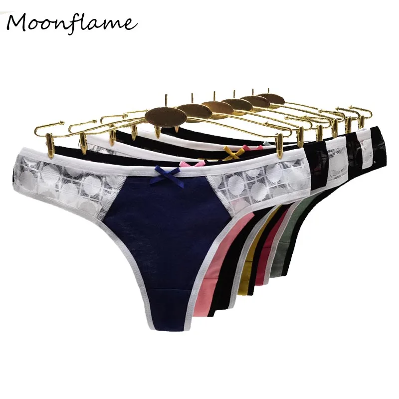 

Moonflame 5 pcs/lots Women's Sexy Lingerie Lace G String Cotton Underwear Thongs 87450