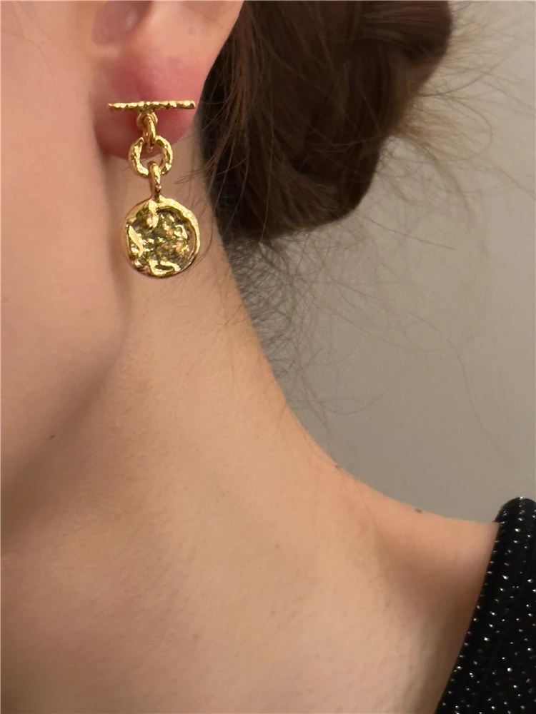 

Brass With 18K Gold Retro Coins Drop Earrings Women Jewelry Punk Party T Show Gown Runway Trendy Korean Japan Style INS