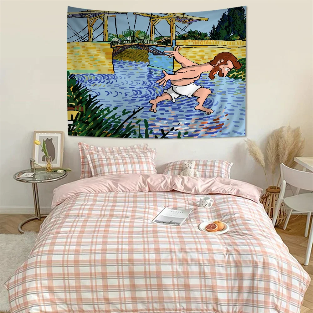 Famous Van G-Gogh P-Print DIY Wall Tapestry Hanging Tarot Hippie Wall Rugs Dorm INS Home Decor