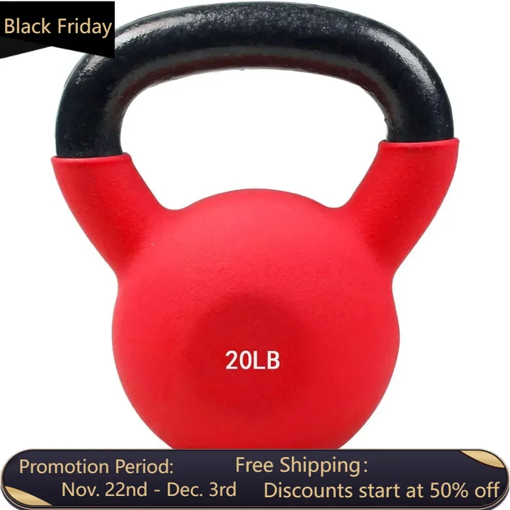 Solid Cast Iron Kettle with Chloroprene Rubber Coating 20 LB, Perfect for Full Body Exercise, Weight Loss, and Strength Training