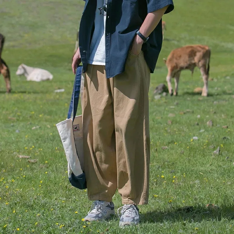 

Japanese Retro Loose Wide-leg Pants for Men Women Versatile Elastic Waist Trendy Casual Straight Leg