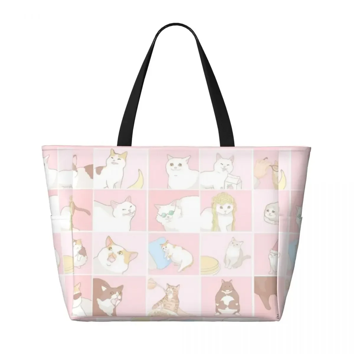 Meme Cats Beach Travel Bag, Tote Bag Retro Large Capacity Out Birthday Gift Multi-Style Pattern