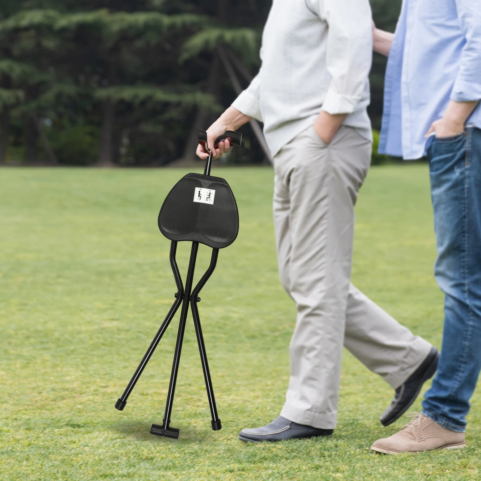 

3 in 1 Folding Cane with Seat for Elderly, Portable Walking Stick Chair 249lbs Capacity, Anti-Slip Tripod Base