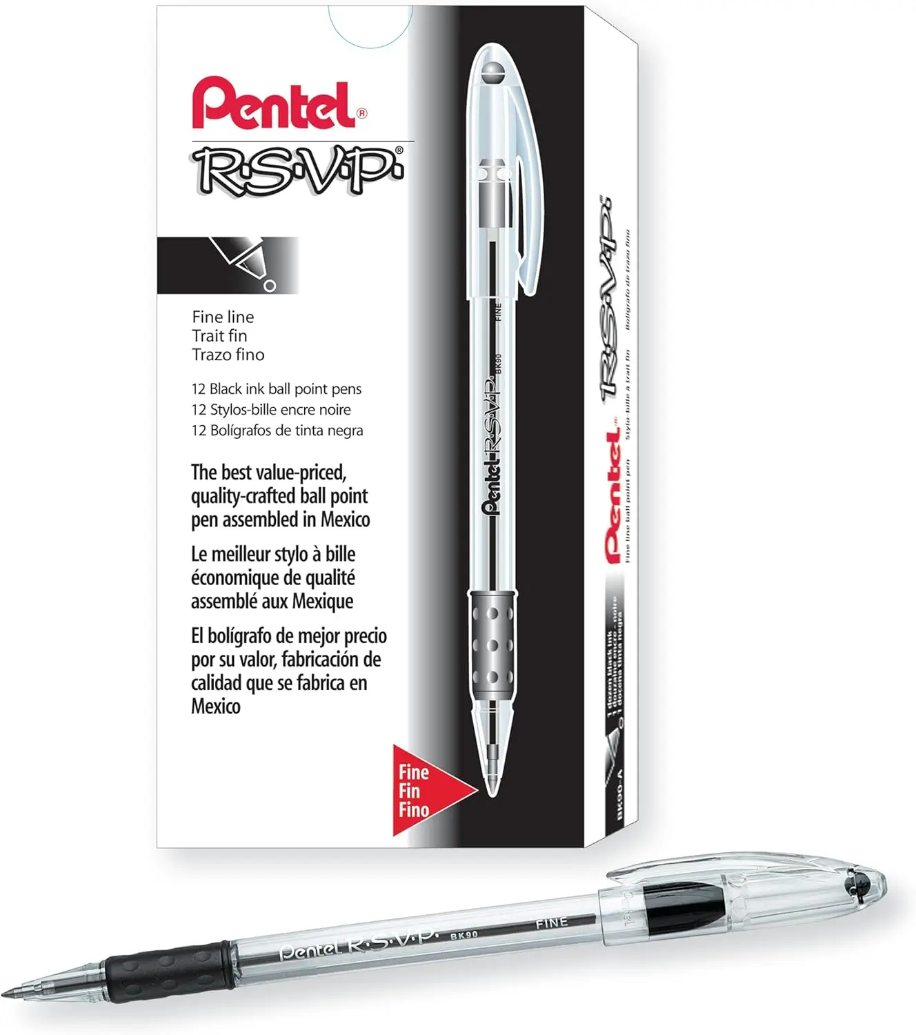 

Smooth Writing Pen, Fine Point 0.7mm Black Ink, 12-Pack, Long Barrel Comfort Grip
