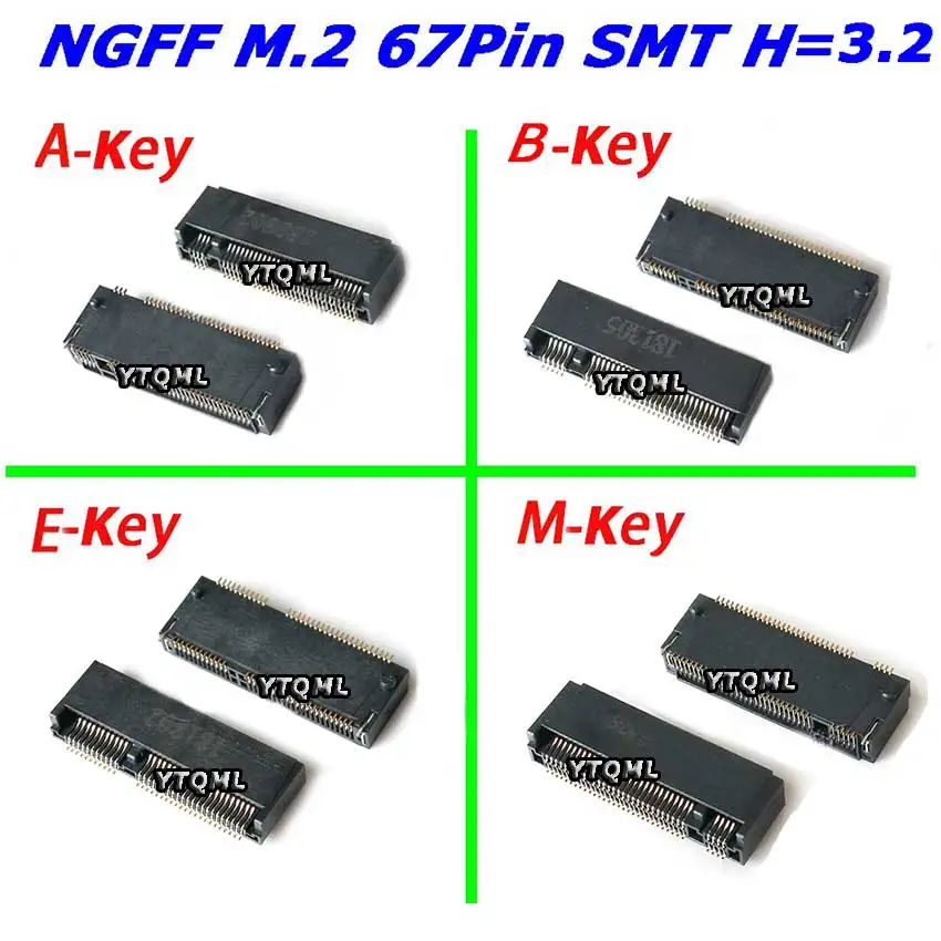 

50-100Pcs m.2 Conector 67P Chave Ngff interface Soquete SSD Soquete H= 3.2 Slot Ngff Soquete Quente Novo A/B/E/M-Key