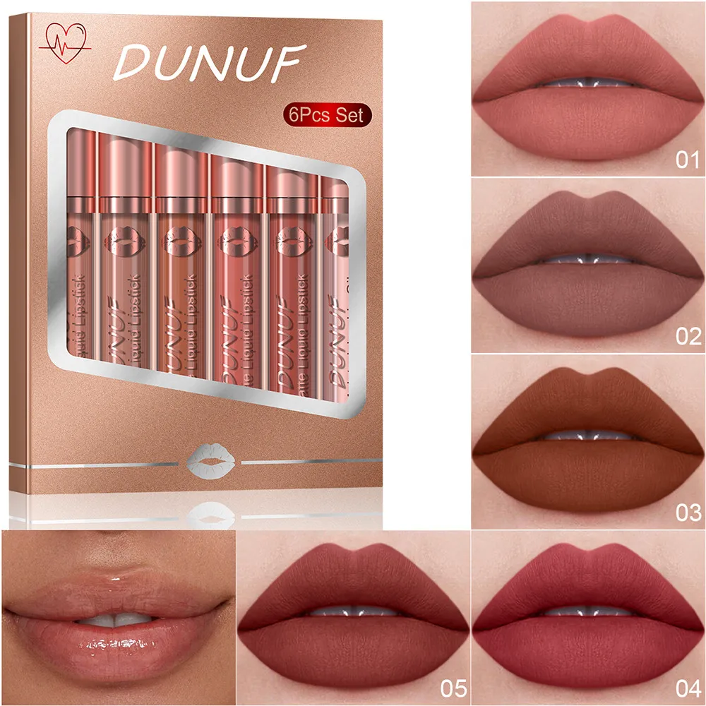 

DUNUF Set of 6 NonStick Cup Sexy Liquid lipstick , Long-Lasting Lip Gloss Gift Box – Matte Finish Lip Gloss, Resistant to Fading