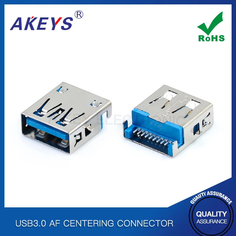 10pcs USB3.0AF center connector Blue glue base 90 degree patch 9PIN charging horizontal circuit board repair