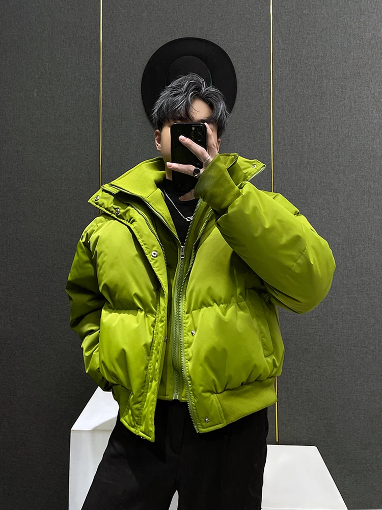

Winter Thiened Men's Cotton Jaet Cool Bread Sle Loose Fit Warm Youth Faion ort Zipper Closure Pure Color Coat