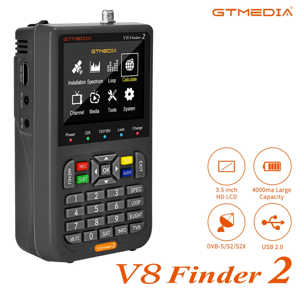 

GTMedia V8 Finder2 Satellite Finder Signal Meter Built-in 4000mAh Rechargeable Battery HD 1080P 3.5" LCD Compatible For DVB-S2X