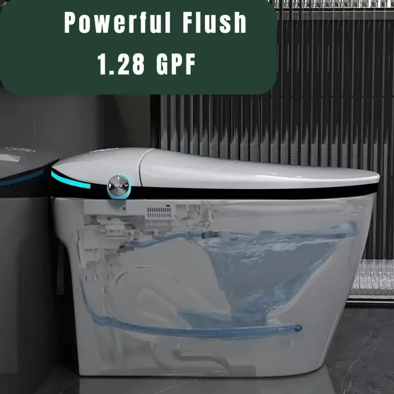 Luxury Smart Toilet with Bidet Seat Built-in, Intelligent Toilet Auto Open/Close Seat, Foot Sensor, LED Display,Night Light