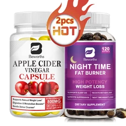 HOT 2Pcs Night Weight Loss & Apple Cider Vinegar Capsules for Digestion,Detox,Immune-Powerful Cleanser & Appetite Suppressant