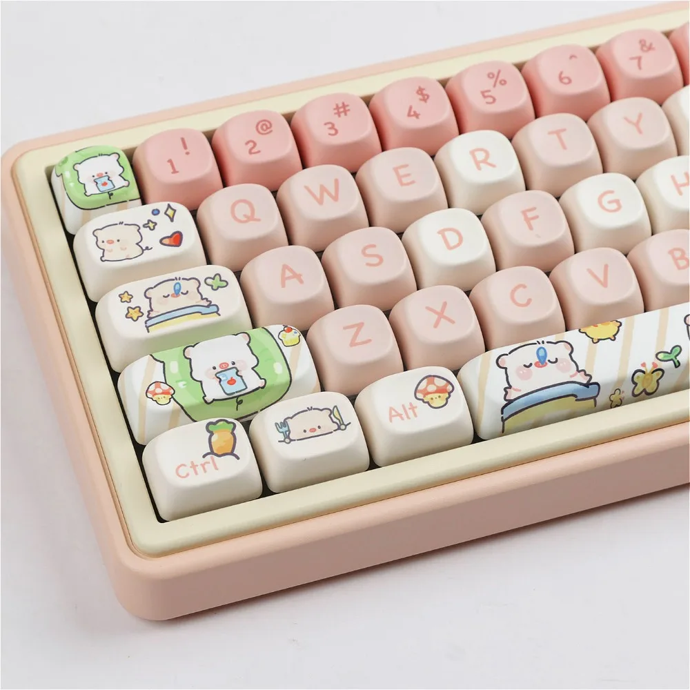 Pink Piggy Keycaps Cute MOA Keycaps Pink Thermal Sublimation for 68 HI75 98 S99 104 Mechanical Keyboards