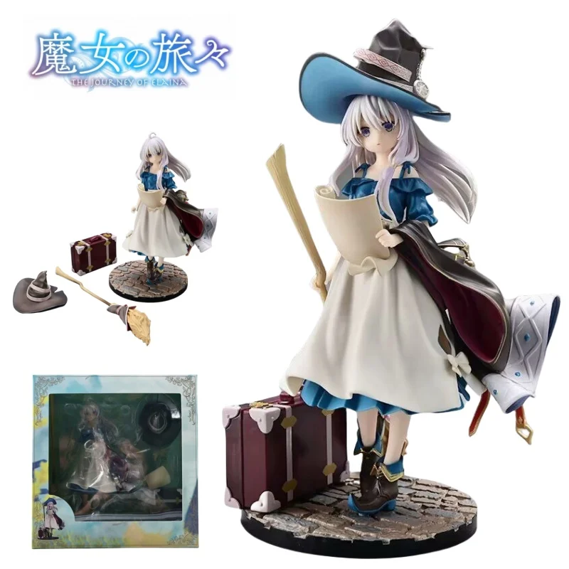 25CM The Journey of Elaina Series Broom Witch Elaina Model Decoration Standing Suitcase Cartoon Doll Ornament Toy Holiday Gifts