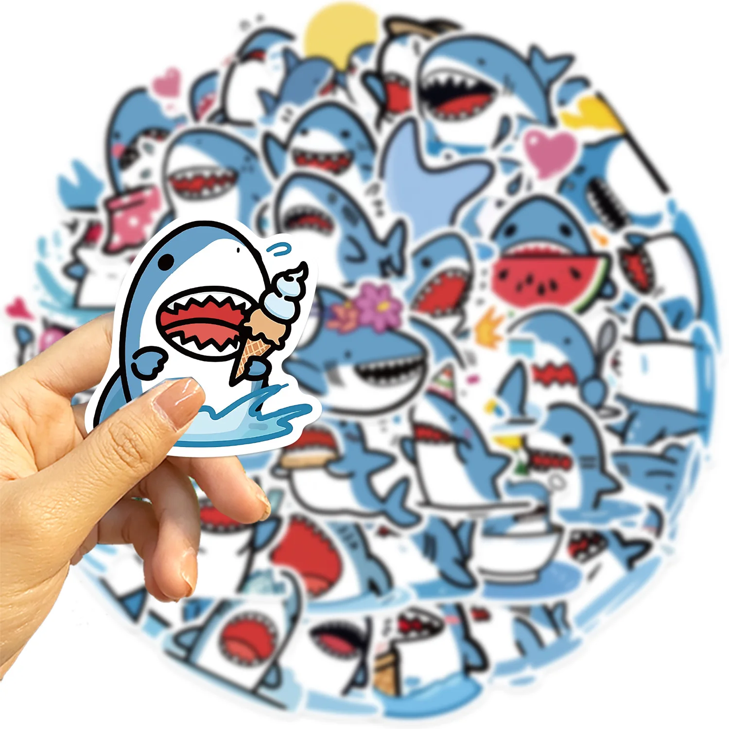 50PCS Cute Shark Stickers for Water Bottle Phone Case Scrapbook Poster Vinyl Stickers Décor