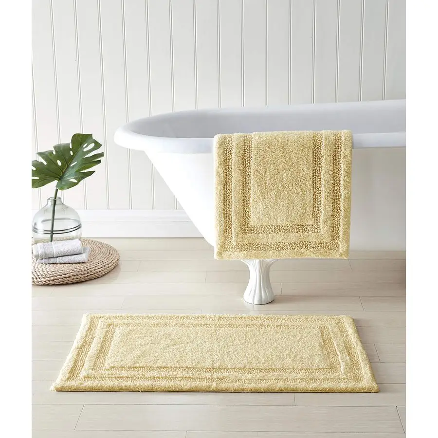 

Bathroom Rugs, Cotton Bath Mat, Highly Absorbent, Coastal Inspired Design Isla Yellow, 2 Piece
