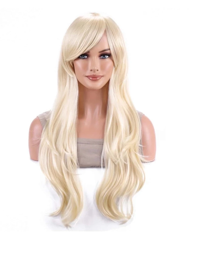 باروكات طويلة مموجة، شعر نسائي خفيف الشعر مع باروكات ذهبية، تم تركيبها للشعر المستعار اليومي للعب الأدوار في الحفلات #2