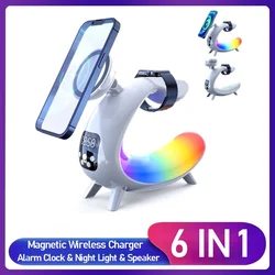 6IN1 Alarm Clock Magnetic Wireless Charger for Iphone 15 14 13 12 Airpods Night Light Speaker Fast Carregador for Apple Watch