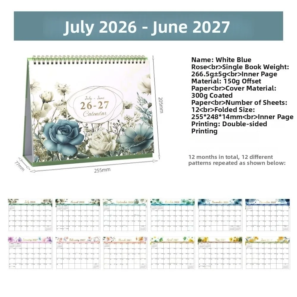 

Настольный календарь-ежедневник из плотной бумаги, портативный, настольный, на период с июля 2026 по июнь 2027 г., с функцией контроля самодисциплины
