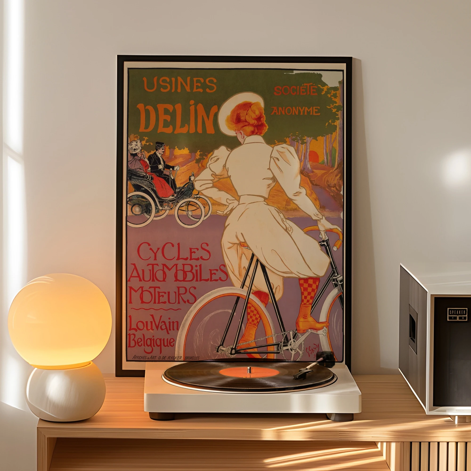 レトロヴィンテージ自転車と自動車の広告ウォールアートプリント - Home Decor Retro のレビューと価格