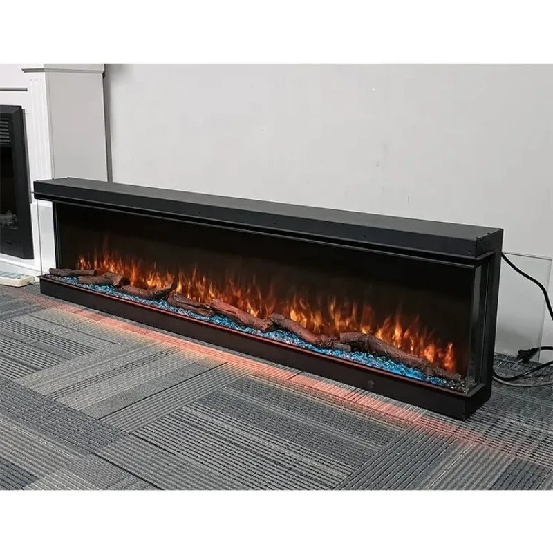 Modern 3 Sided Electric Fireplace Heater Artificial LED Flame Design Fireplace Insert Electric Fireplaces 80 Inch