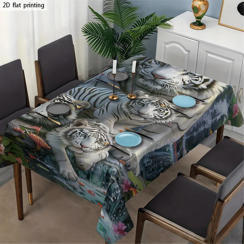 Realistic Tiger Print Tablecloth Waterproof Spillproof Dining Table Cover for Home Decor