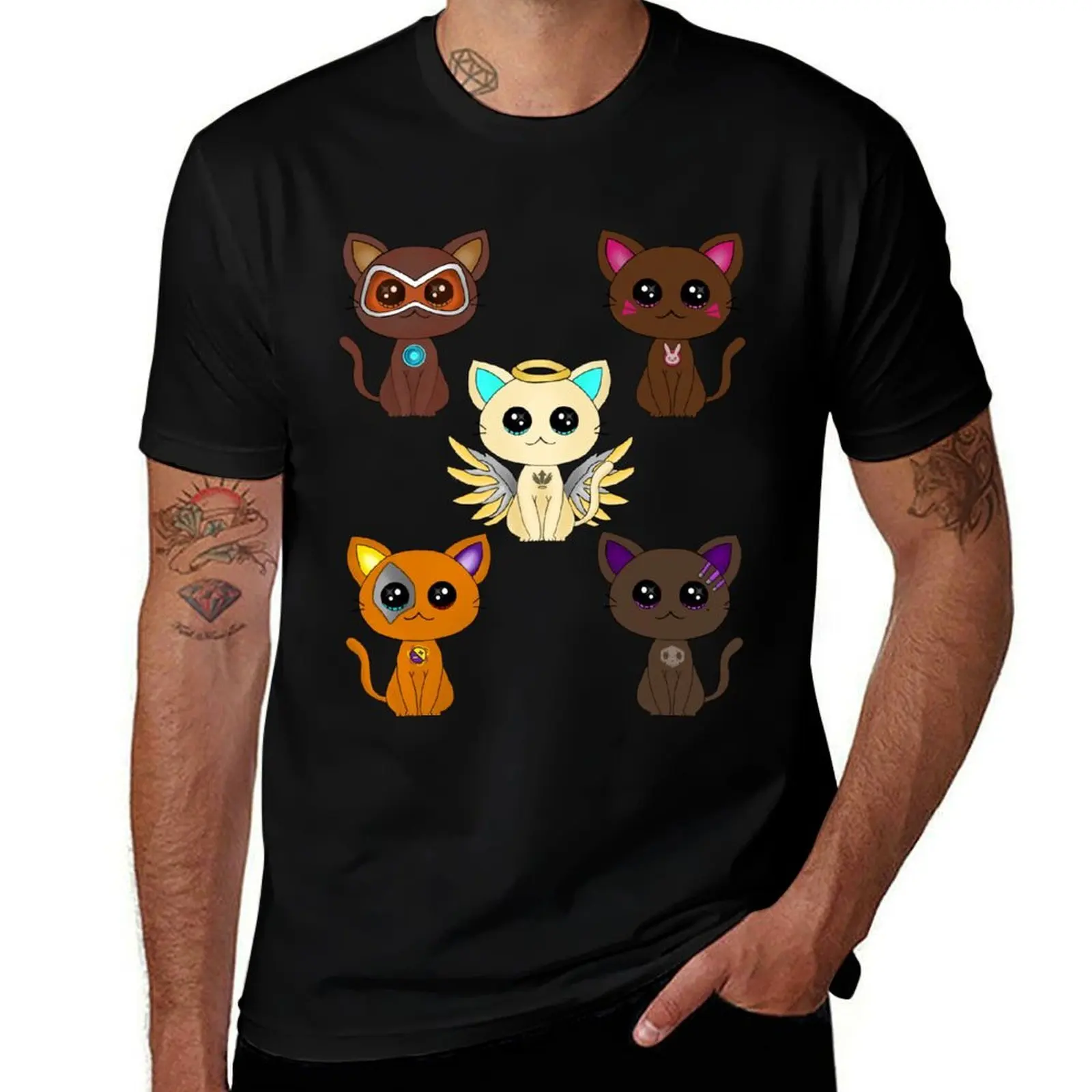 Cute Overwatch Gaming Cats T-Shirt Basic Casual Wear Short Sleeve Top T-Shirt