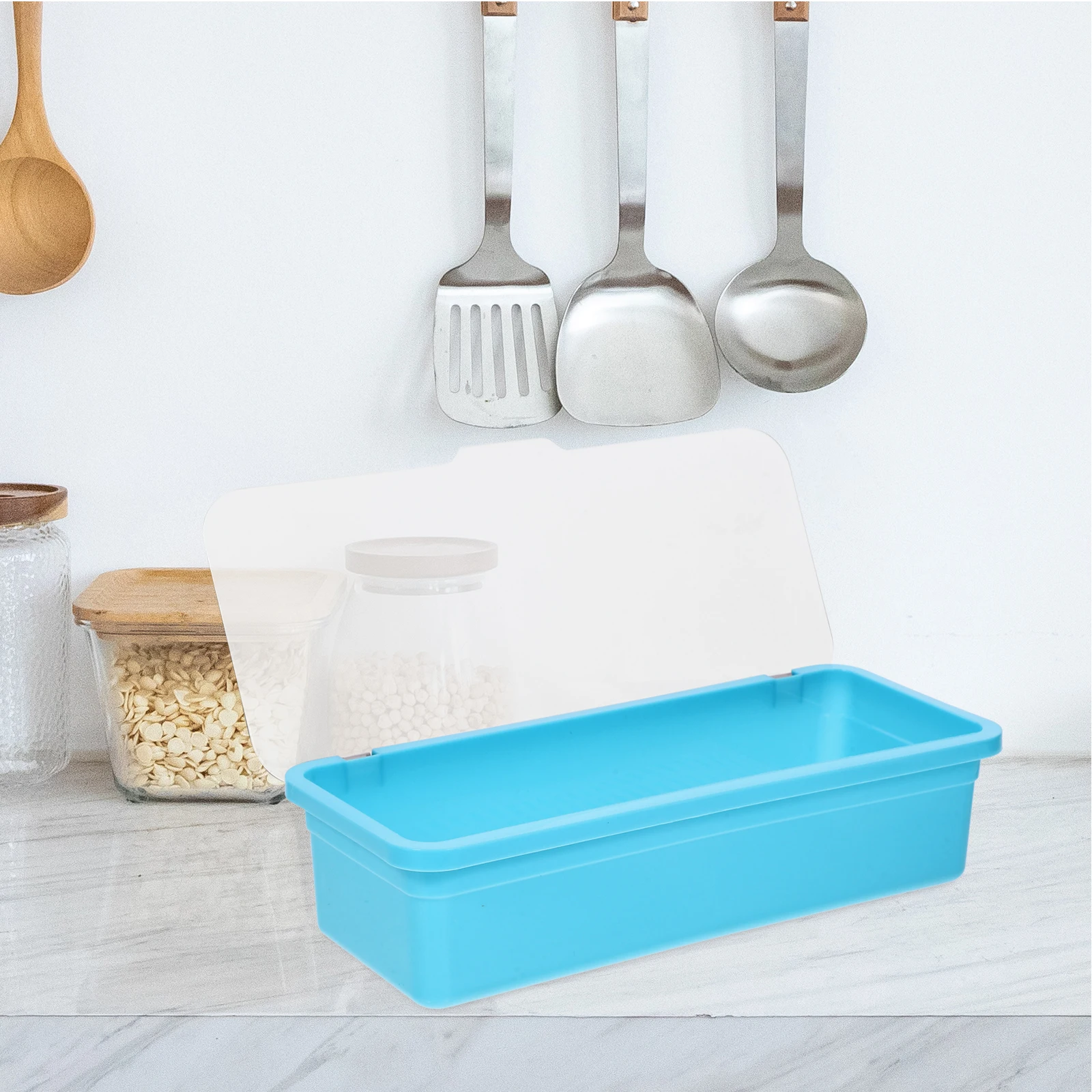 

1pcs Cutlery Draining Box With Lid Kitchen Utensil Holder For Chopsticks Forks Plastic Tableware Rack Storage Organizer Cabinet